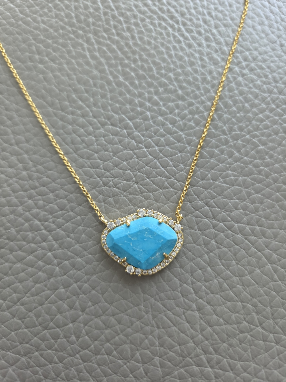 Gold-tone Necklace with Turquoise Stone  and Crystal Pave Accents